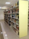 View of book shelves at a library