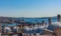 View of the Bosphorous Bridge from the Suleymaniye Mosque Grounds in Istanbul, Turkey. Royalty Free Stock Photo