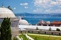 The view of the Bosphorus from the courtyard of Suleymaniye Mosque, Istanbu Royalty Free Stock Photo