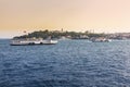 View of bosphorus with hagia sophia, blue mosque and topkapi palace from sea Royalty Free Stock Photo