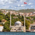 View from Bosphorus Strait overlooking Beylerbeyi Mosque, or Beylerbeyi Camii, Beylerbeyi district, Istanbul, Turkey