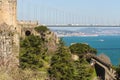 View of the Bosphorus and Sultan Mehmed Fatih Bridge from the historic Rumelihisari or Rumelian Castle in Istanbul. Turkey