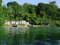 View of Boston Bay river and some metallic hovels