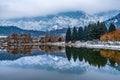 A view of botanical garden with lake in winter season, Srinagar, Kashmir, India