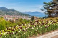 View from Botanical Gardens of Villa Taranto to Lake Maggiore and Intra Verbania, Italy Royalty Free Stock Photo
