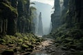 view at the bottom of a mountain gorge with natural stone pillars Royalty Free Stock Photo