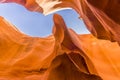 A view from the bottom of the slot canyon in lower Antelope Canyon, Page, Arizona Royalty Free Stock Photo