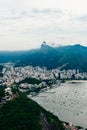 View from bottom of Sugarloaf mountain just dusk overlooking boats on Guanabara bay Royalty Free Stock Photo