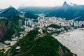 View from bottom of Sugarloaf mountain just dusk overlooking boats on Guanabara bay Royalty Free Stock Photo