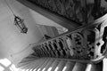 View bottom up on beautiful luxury staircase with wooden railings Royalty Free Stock Photo