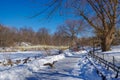 View of Bow bridge during winter, Central Park New York City . USA Royalty Free Stock Photo