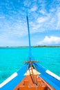 View from the bow of Maldivian wooden dhoni boat o Royalty Free Stock Photo