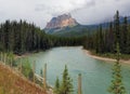 View On The Bow River With The Castle Mountain In The Background