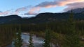 View of Bow Valley in Banff National Park, Canada in the Rocky Mountains in the morning light in autumn with Bow River. Royalty Free Stock Photo