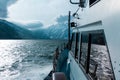 View from the bow of the yacht to the mountains Royalty Free Stock Photo