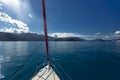 View from the bow of the yacht to the sea and mountains Royalty Free Stock Photo