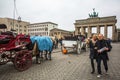 View of the Brandenburg Gate (Brandenburger Tor) is very famous architectural monument in the heart of Berlin's Mitte district