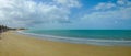 View of brasilian sandy beach bathed by ocean waves