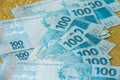 View of the Brazilian money, reais / high nominal Royalty Free Stock Photo