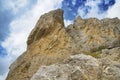 View breakaway overhanging rock against sky.