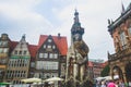 View of Bremen market square with Town Hall, Roland statue and crowd of people, historical center, Germany Royalty Free Stock Photo