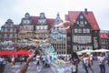 View of Bremen market square with Town Hall, Roland statue and crowd of people, historical center, Germany Royalty Free Stock Photo