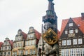 View of Bremen market square with Town Hall, Roland statue and crowd of people, historical center, Germany Royalty Free Stock Photo