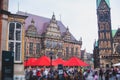 View of Bremen market square with Town Hall, Roland statue and crowd of people, historical center, Germany Royalty Free Stock Photo