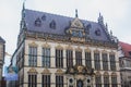 View of Bremen market square with Town Hall, Roland statue and crowd of people, historical center, Germany Royalty Free Stock Photo