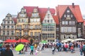 View of Bremen market square with Town Hall, Roland statue and crowd of people, historical center, Germany Royalty Free Stock Photo