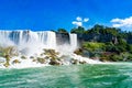 View on the Bridal Veil Falls and American Falls of the Niagara Falls, the part of Goat Island, the Cave of the Winds