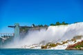 View on the Bridal Veil Falls and American Falls of the Niagara Falls, the part of Goat Island, the Cave of the Winds Royalty Free Stock Photo