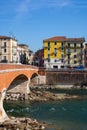 The view from the bridge on Adige river, old city view, Verona, Italy - Image