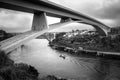 View of the bridge from below - Ponte do Infante in the old town of Porto. Bank of the Duoro River. Portugal Royalty Free Stock Photo