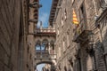 View of bridge between buildings in Barri Gotic quarter of Barcelona, Spain Royalty Free Stock Photo