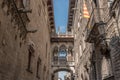 View of bridge between buildings in Barri Gotic quarter of Barcelona, Spain Royalty Free Stock Photo