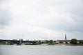 View on a bridge and buildings under a cloudy sky in mainz germany Royalty Free Stock Photo