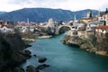 View from the bridge in the center of the city of Mostar