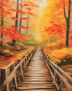 View of bridge with fallen leaves in autumn Royalty Free Stock Photo