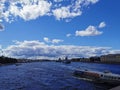 View from the bridge of the Frigate `Admiral of the Fleet Kasatonov` and the Corvette `Stoyky` in the waters of the Neva River