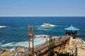 View a bridge and gazebo at Younggumjeong in Sokcho, South Korea.