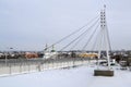 View of the bridge of lovers in Tyumen, Russia. February 17, 2017.