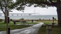 View of bridge from Michilimackinac State Park Royalty Free Stock Photo