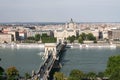 View of the bridge over the Danube from the side of Gellert Hill in Budapest Royalty Free Stock Photo