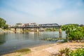 View at the Bridge over Kwai river from bank - Thailand Royalty Free Stock Photo