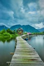 View of the Bridge over the lake. West Sumatra, Indonesa. Royalty Free Stock Photo