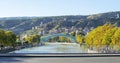 View at Bridge of Peace, Narikala fortress and Tbilisi old town, Georgia. Beautiful sunny autumn day