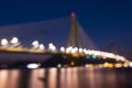 View of the bridge Rio-Antirio in Greece, at night. Bokeh backgr Royalty Free Stock Photo