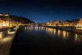 View from bridge on river Salzach at Salzburg at night