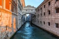 View of the Bridge of Sighs (Ponte dei Sospiri) and the Rio de Palazzo o de Canonica Canal from the Riva degli Schiavoni in Venice Royalty Free Stock Photo